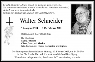 Traueranzeige Walter Schneider